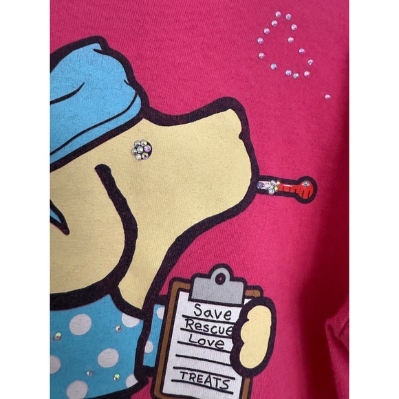 Puppie Love Save Rescue‎ Long Sleeve Pink T Shirt Medium Vet Health Bejeweled - Picture 10 of 15